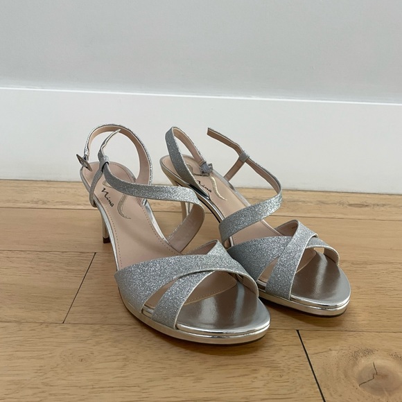 Nina Silver Sparkle Low Heel Evening Shoes - Picture 4 of 11